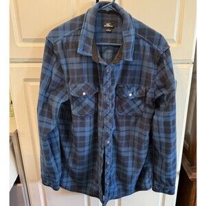 O’Neill Men’s Blue Plaid Fleece Shirt Jacket Snap Front Size Large Shacket
